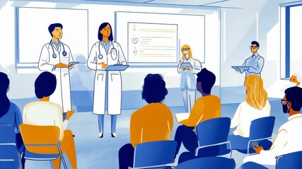 Doctors present at a medical conference in a bright room