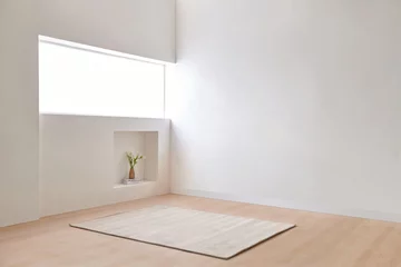 Fotobehang Per kamer Modern Scandinavian and minimalist living room interior. White empty room. Scandinavian interior design.  © Lea Dinh