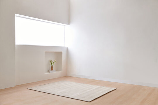 Modern Scandinavian and minimalist living room interior. White empty room. Scandinavian interior design.