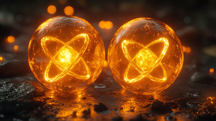 Two proton particles collide on a black background, symbolizing high-energy physics, particle collisions, and subatomic interactions. The image represents the unseen forces shaping the universe's fund