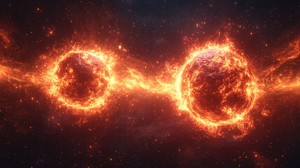 Two proton particles collide on a black background, symbolizing high-energy physics, particle collisions, and subatomic interactions. The image represents the unseen forces shaping the universe's fund