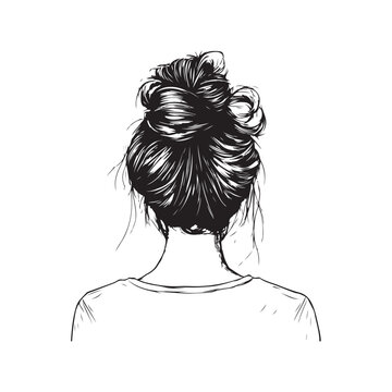 recommend clip art: Messy bun hairstyles, vector line art illustration