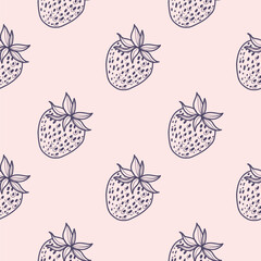 Cute cartoon berries with seamless pattern. Hand-drawn sweets.