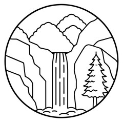 Cliffside Waterfall with Majestic Mountains - Vector Art