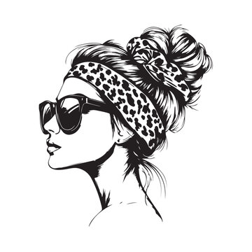 recommend clip art: Messy bun hairstyles, vector line art illustration