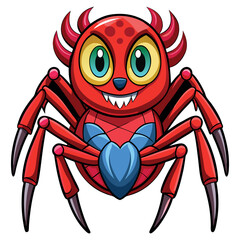 Cute cartoon red spider with big eyes and a friendly smile