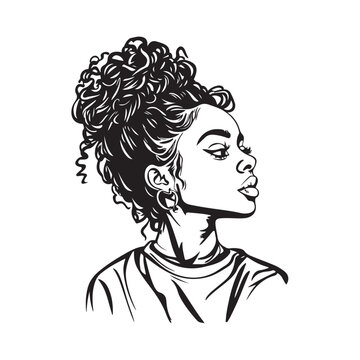 recommend clip art: Women messy bun hairstyles, vector line art illustration