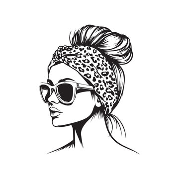 recommend clip art: Messy bun hairstyles, vector line art illustration