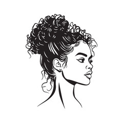 Messy bun hairstyles, vector line art illustration