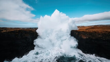Water crashing over a cliff into a deep pool below, creating a constant, thunderous roar, waterfall cliff, untamed water power