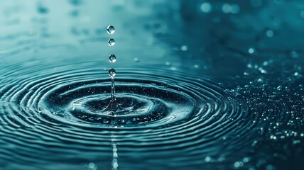 Water droplets creating ripples in a calm pond, symbolizing the subtle but powerful influence of water, ripple effect, calm power