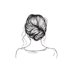 Women messy bun hairstyles, vector line art illustration