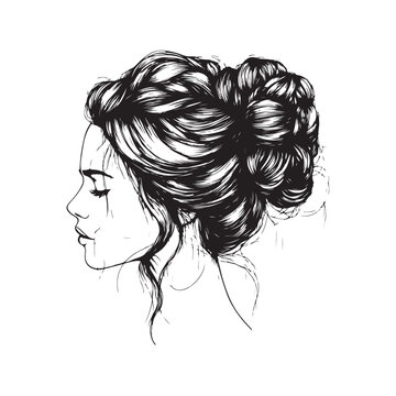 recommend clip art: Messy bun hairstyles, vector line art illustration