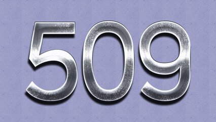 3D Chrome number design of 509 on purple wall.