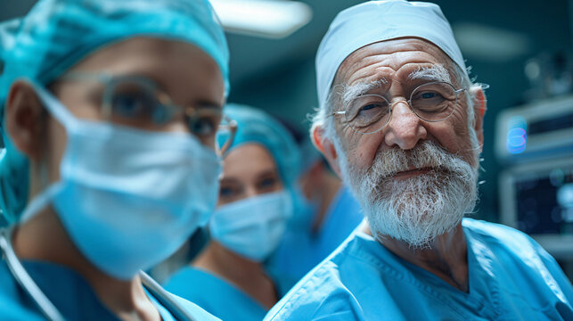 An elderly physician and a young intern in masks, engaged in the meticulous preparation of surgical instruments, showcasing a blend of experience and learning