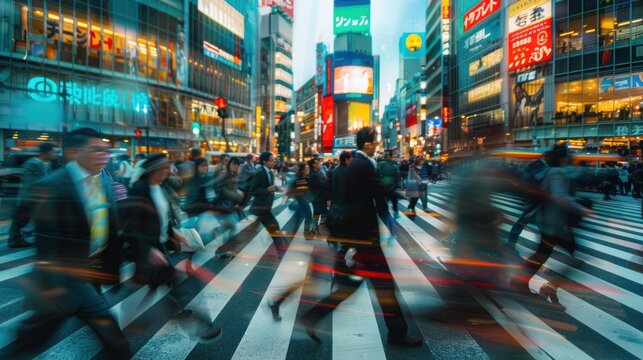 Blurred Motion of Pedestrians Crossing a Street in a Japanese City
