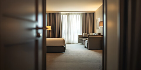 Fototapeta premium Elegant Modern Bedroom Interior in Luxurious Hotel