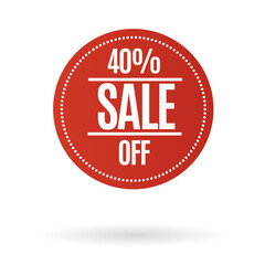 Red Sale sign, Label sale 40% off, Red sale sticker	
