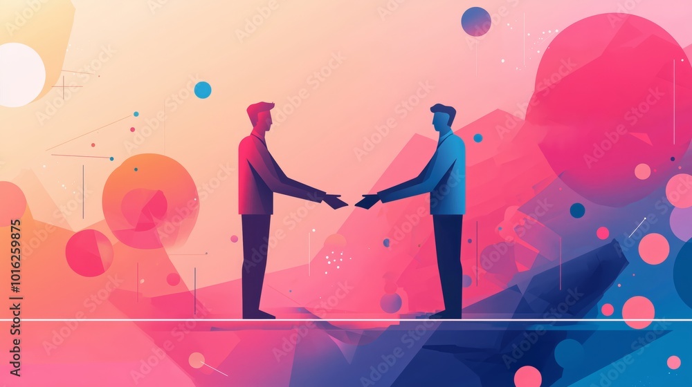 Aufkleber abstract figures shaking hands in minimal design