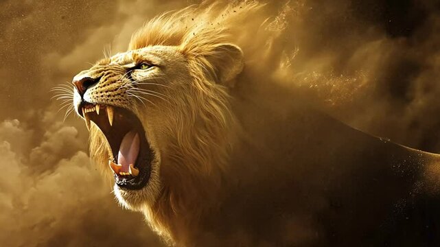 A powerful lion in motion, running through tall grass in the wild, capturing the speed and energy of the chase