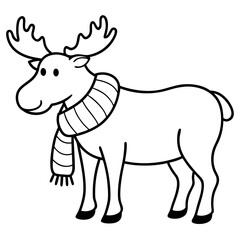Moose in Scarf Standing in Snow - Vector Art