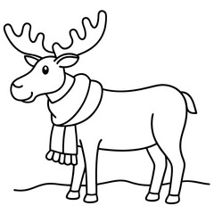 Moose in Scarf Standing in Snow - Vector Art