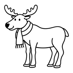 Moose in Scarf Standing in Snow - Vector Art