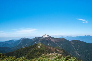 北岳登山道から望む小太郎山と甲斐駒ヶ岳　山梨県南アルプス市