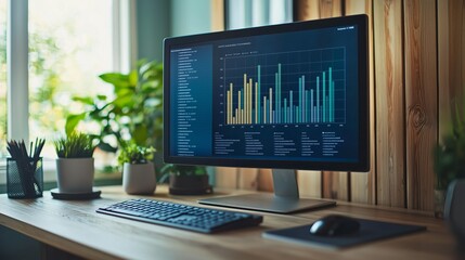 Naklejka premium Modern Office Setup with Financial Reports Displayed