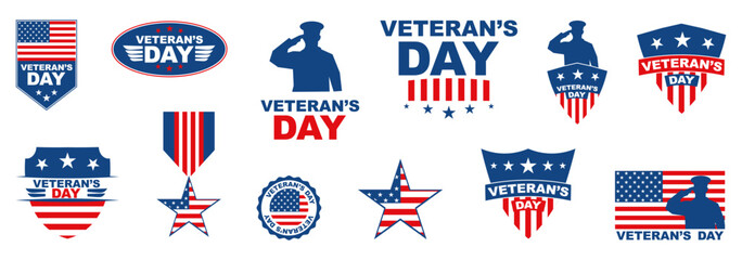 Veterans day badge collection. Veterans day tags. Set of USA army sticker