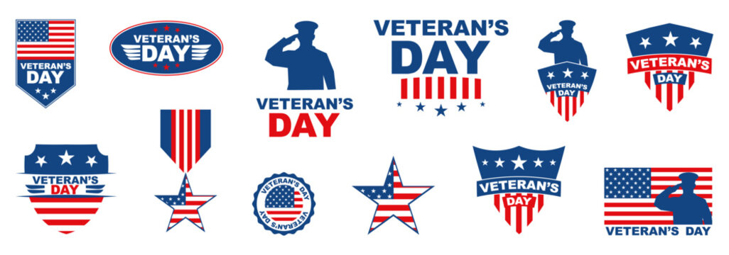 Veterans day badge collection. Veterans day tags. Set of USA army sticker