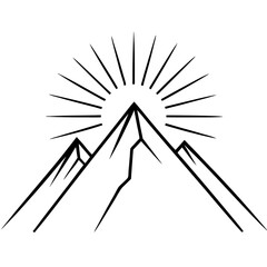 Mountain Silhouette with Sunburst Vector Art