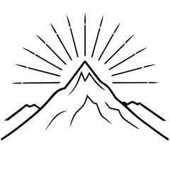 Mountain Silhouette with Sunburst Vector Art