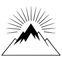 Mountain Silhouette with Sunburst Vector Art