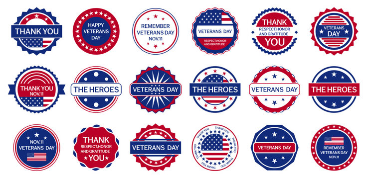 Veterans day badges collection. Set of Veterans day label