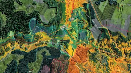 Fototapeta premium Aerial View of Diverse Landscapes with Overlapping Lines