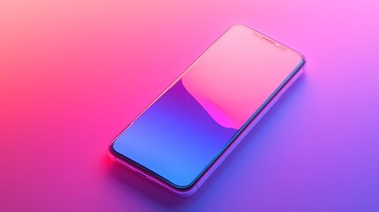 A smartphone lying on a colorful gradient background showcasing vibrant hues of pink and blue in a captivating display