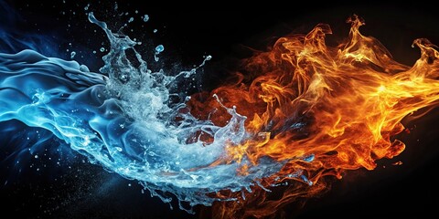 Abstract wallpaper of fire and water elements colliding Forced Perspective