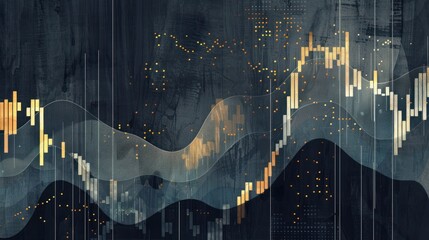 Abstract Financial Chart with Golden Elements on a Dark Background