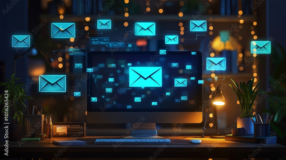 Poster digital workspace with email exchange in progress