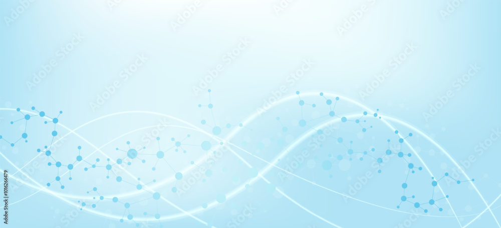 Poster modern abstract molecules structure for science or medical background. dna helix or atom visualizati