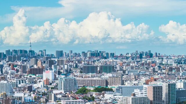 【東京都】夏空広がる東京の都市風景　タイムラプス　ズームアウト
