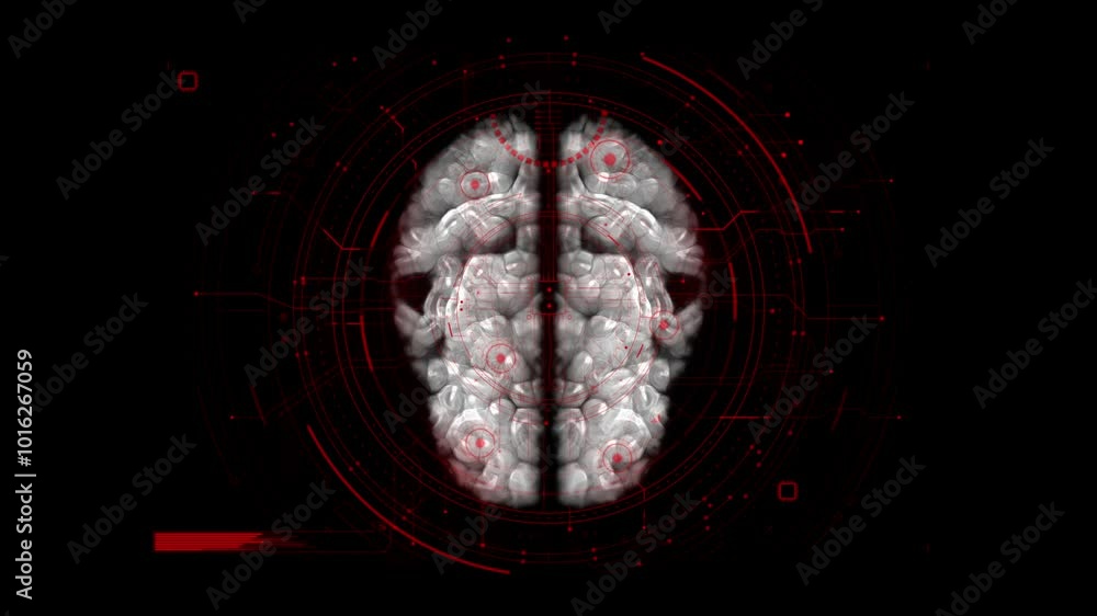 Poster brain scan on futuristic and technological interface hud display for medical concept