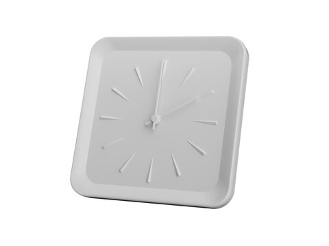 3d Simple White Square Wall Clock 2 O'Clock Two O'Clock Isolated On Grey Background, 3d illustration
