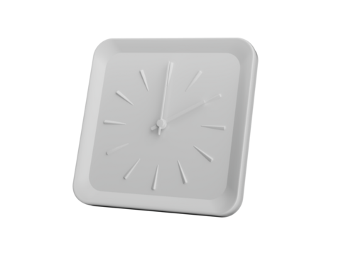 3d Simple White Square Wall Clock 2 O'Clock Two O'Clock Isolated On Grey Background, 3d illustration
