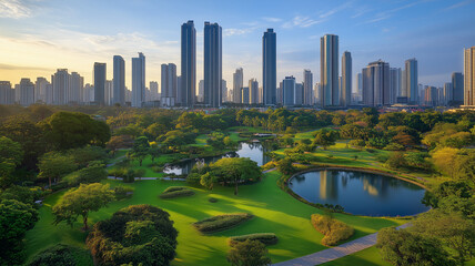 Obraz premium vibrant cityscape featuring lush green parks and modern skyscrapers