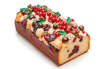 Christmas fruit cake loaf isolated on white background