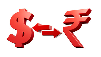 3d Red Dollar And Rupee Symbol Icons With Money Exchange Arrows On White Background 3d illustration

