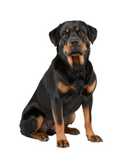 Fototapeta premium black brown rottweiler dog sitting isolated on transparent background