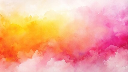 Abstract watercolor background featuring a gradation of pink, orange, yellow, and white